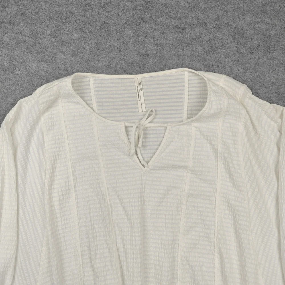 Anthropologie Blouse Womens XL White‎ Textured Stripe Dolman Sleeve Smocked Hem